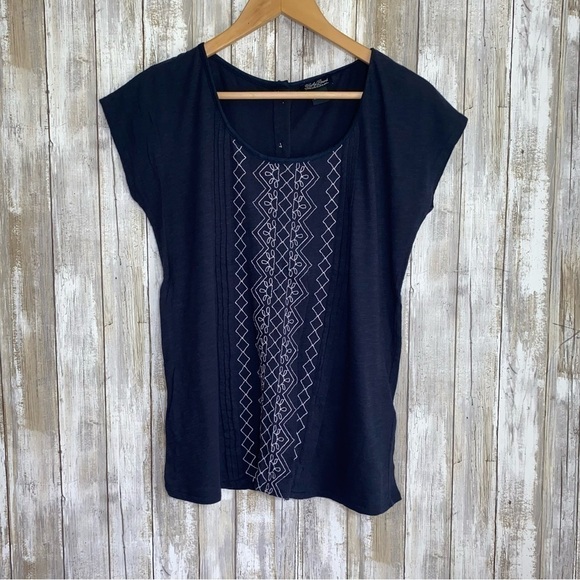 Lucky Brand Navy Embroidered Button Back Blouse - Picture 1 of 5